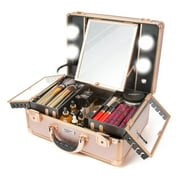 Kemier Makeup Train Case - Cosmetic Organizer Box Makeup Case with Lights and Mirror / Makeup Case with Customized Dividers / Large Makeup Artist Organizer Kit Rose Gold
