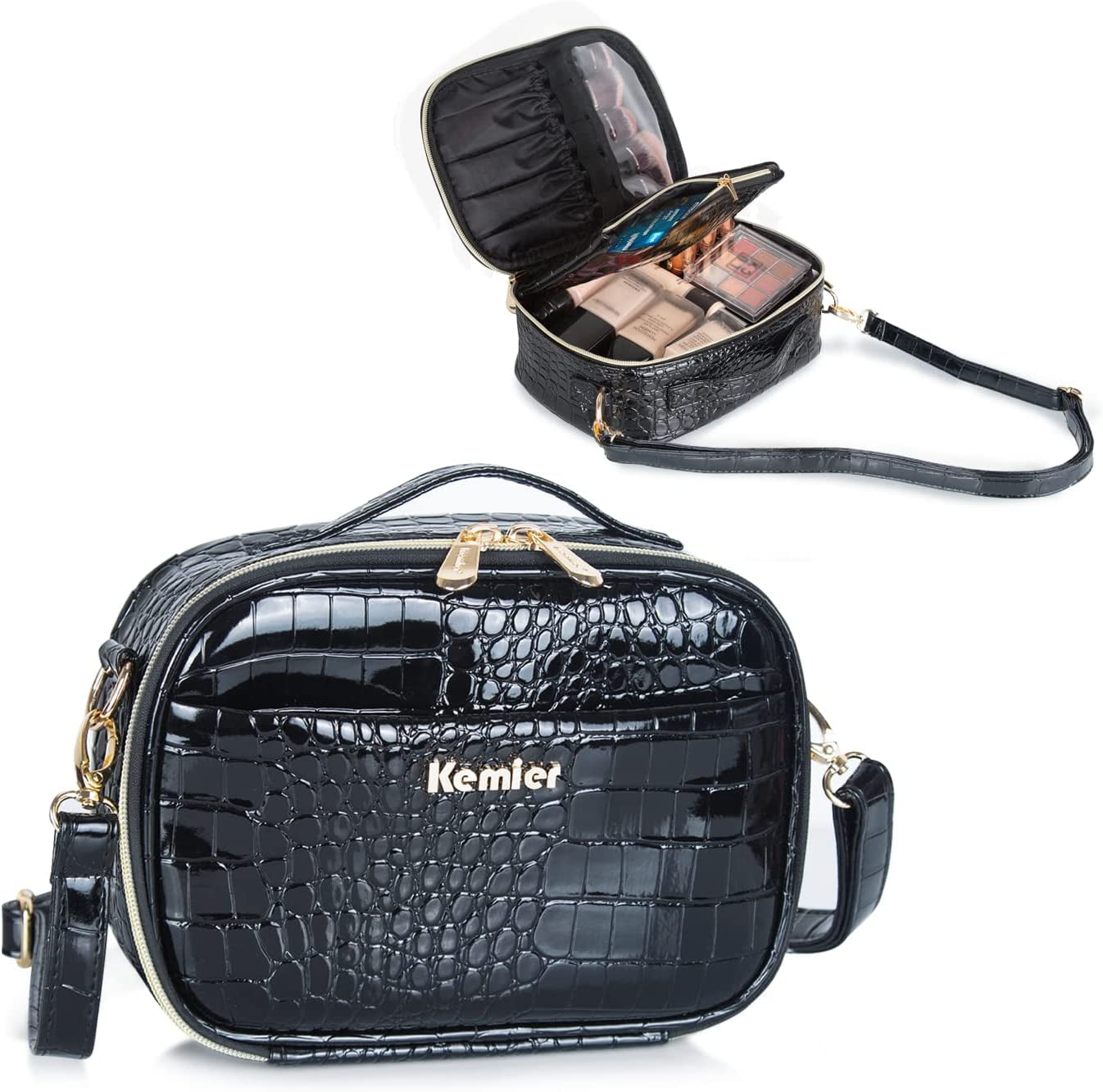 Kemier Small Travel Makeup Train CaseBlack Cute Make Up Women