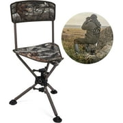 Kemimoto 360° Camo Tripod Swivel Hunting Chair w/ Backrest Blind Chair Height Adjustable Fishing Camping Stool Chair for Outdoor