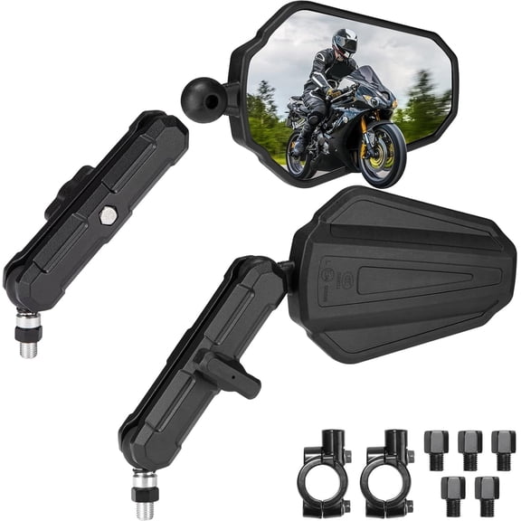 KEMIMOTO Adventure Motorcycle Rearview Mirrors M8 M10 Bolt Handlebar Convex Foldable 360 Degrees Compatible with ATV Scooter Dirt Bike