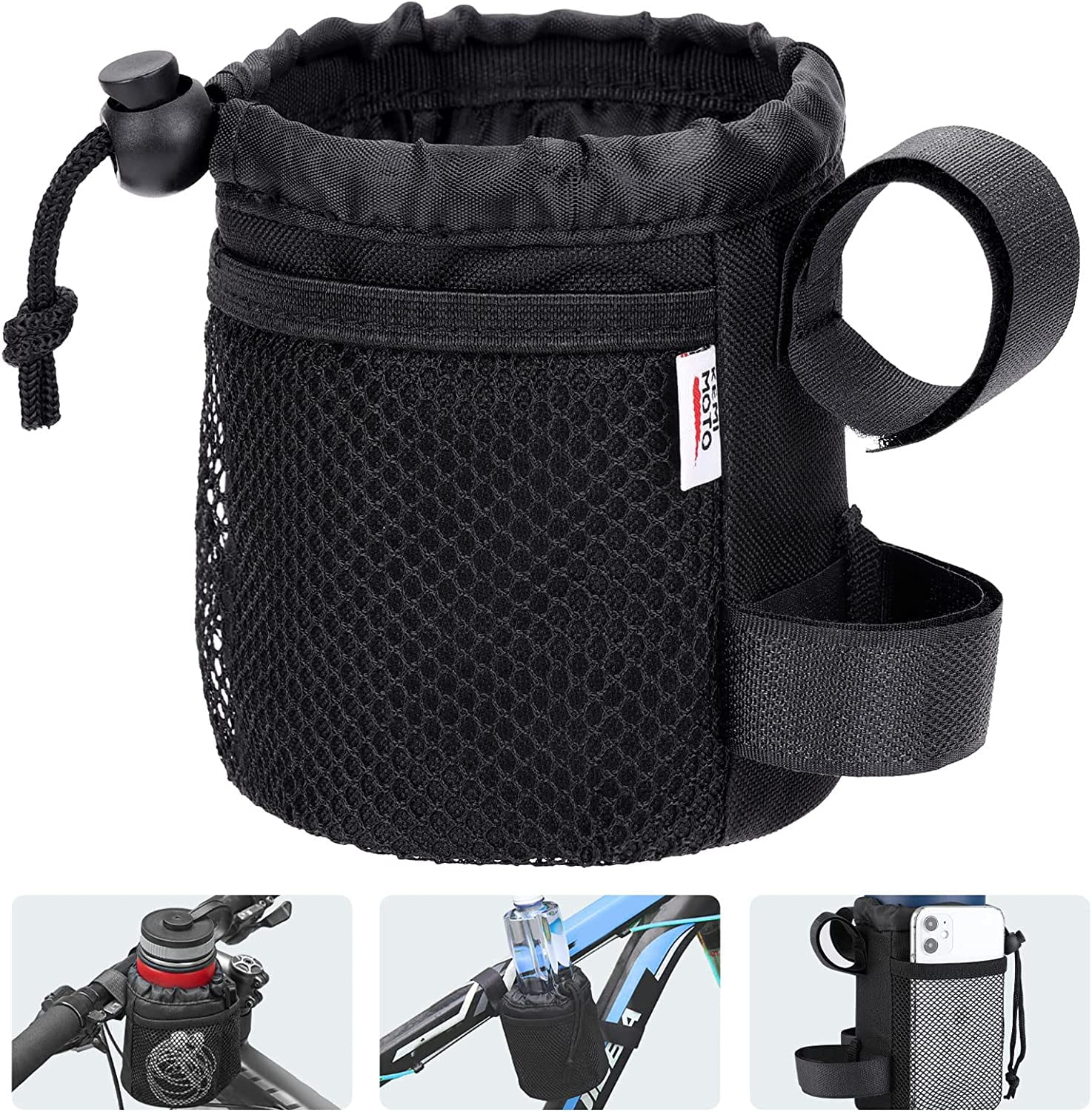 Kemimoto Bike Cup Holder, Bike Water Bottle Holder Bicycle Handlebar Drink Holder with Mesh