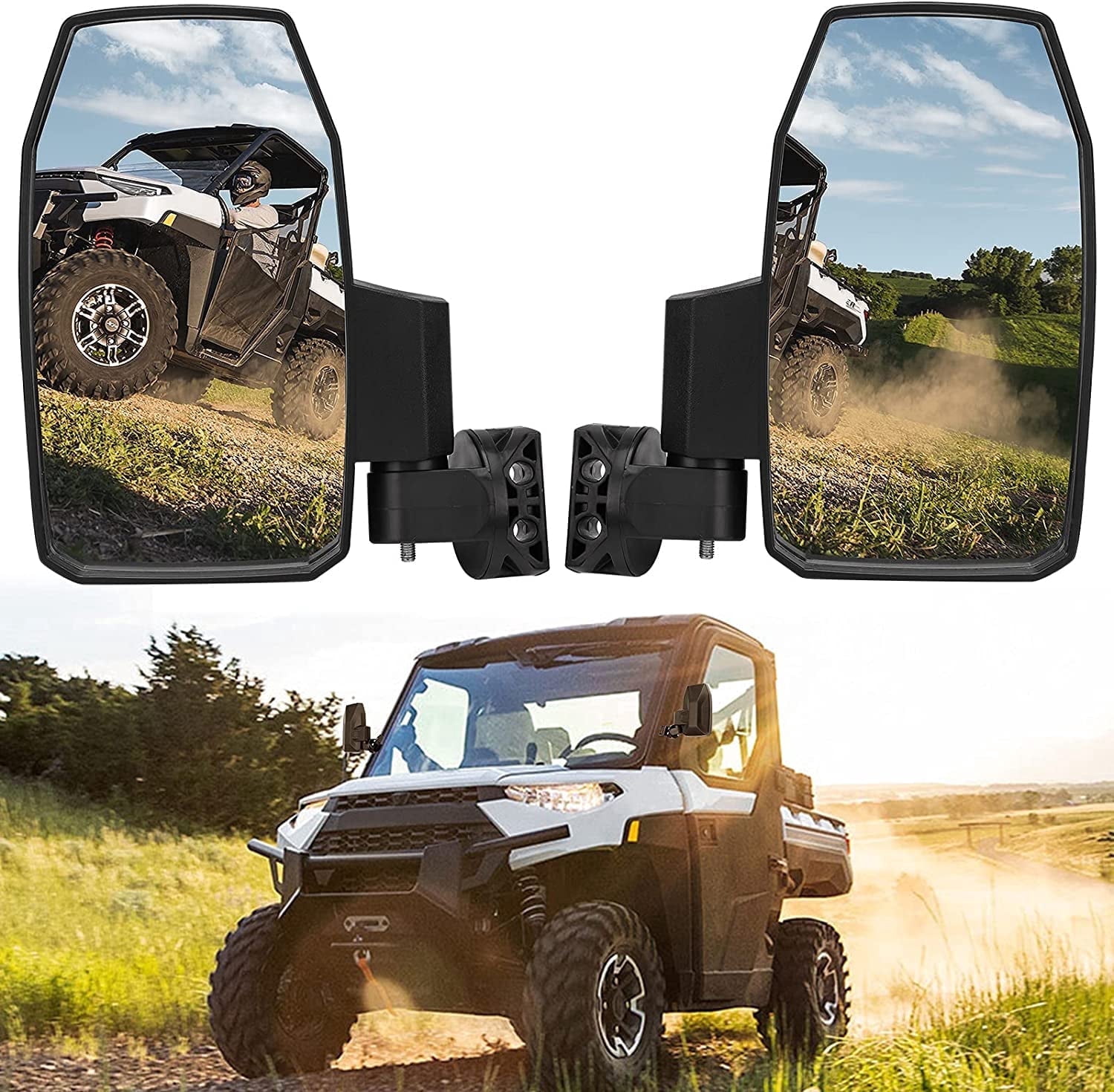 KEMIMOTO Side Mirrors,Wider UTV Side Mirrors Rear View Mirrors Compatible with Polaris Ranger XP 1000 900 570 General 1000 Can-Am Defender Maverick Trail for Pro-Fit (Not Door)