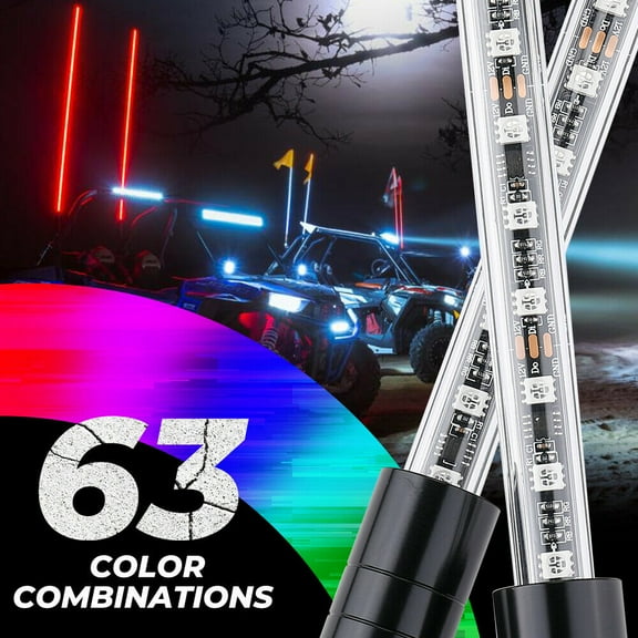 Kemimoto Two 5ft RGB LED Whip Lights Antenna Flag for ATV UTV Can Am X3 Polaris RZR 1000 Jeep