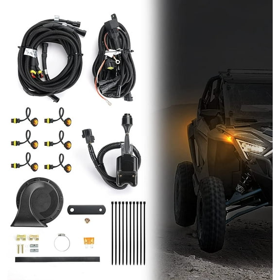 Kemimoto UTV ATV LED Turn Signal Light Kit with Horn Toggle Switch Compatible With Polaris Pioneer Talon Can-Am Kawasaki Arctic Cat