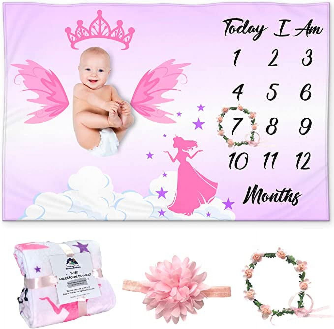Kemina Blankets Baby Monthly Milestone Blanket Boy Girl, Princess