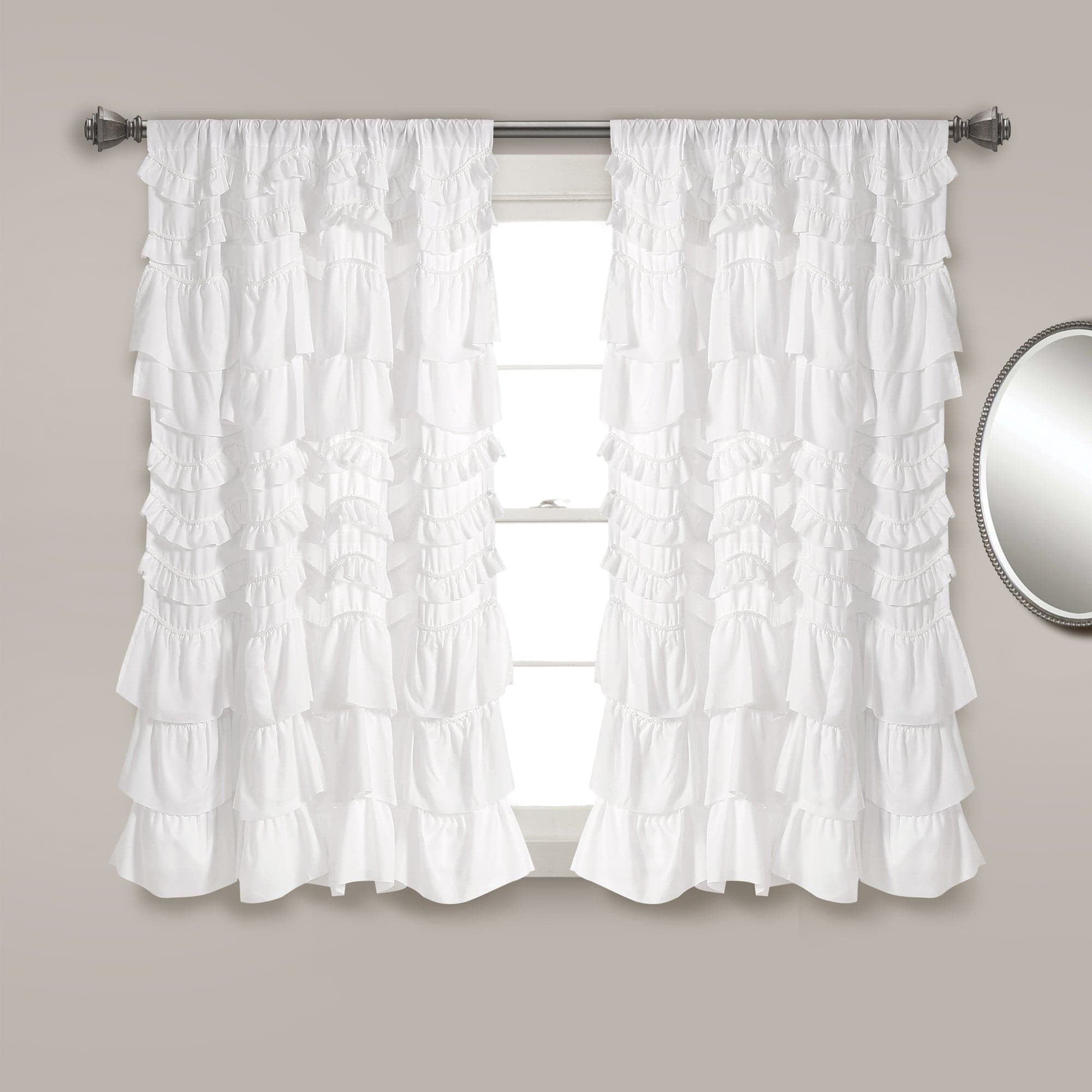 White Ruffled Polyester Rod Pocket Curtain Panel for Kids