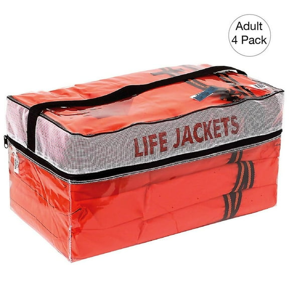Kemp USA Adult Life Jacket Boating and Pool Vests in Carrying Case - Pack of 4