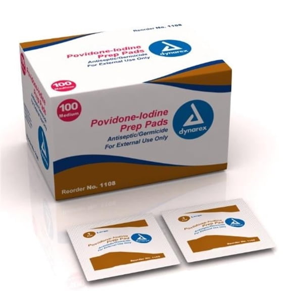 Kemp USA Povidone Iodine Prep Pad, Medium - 100 Piece
