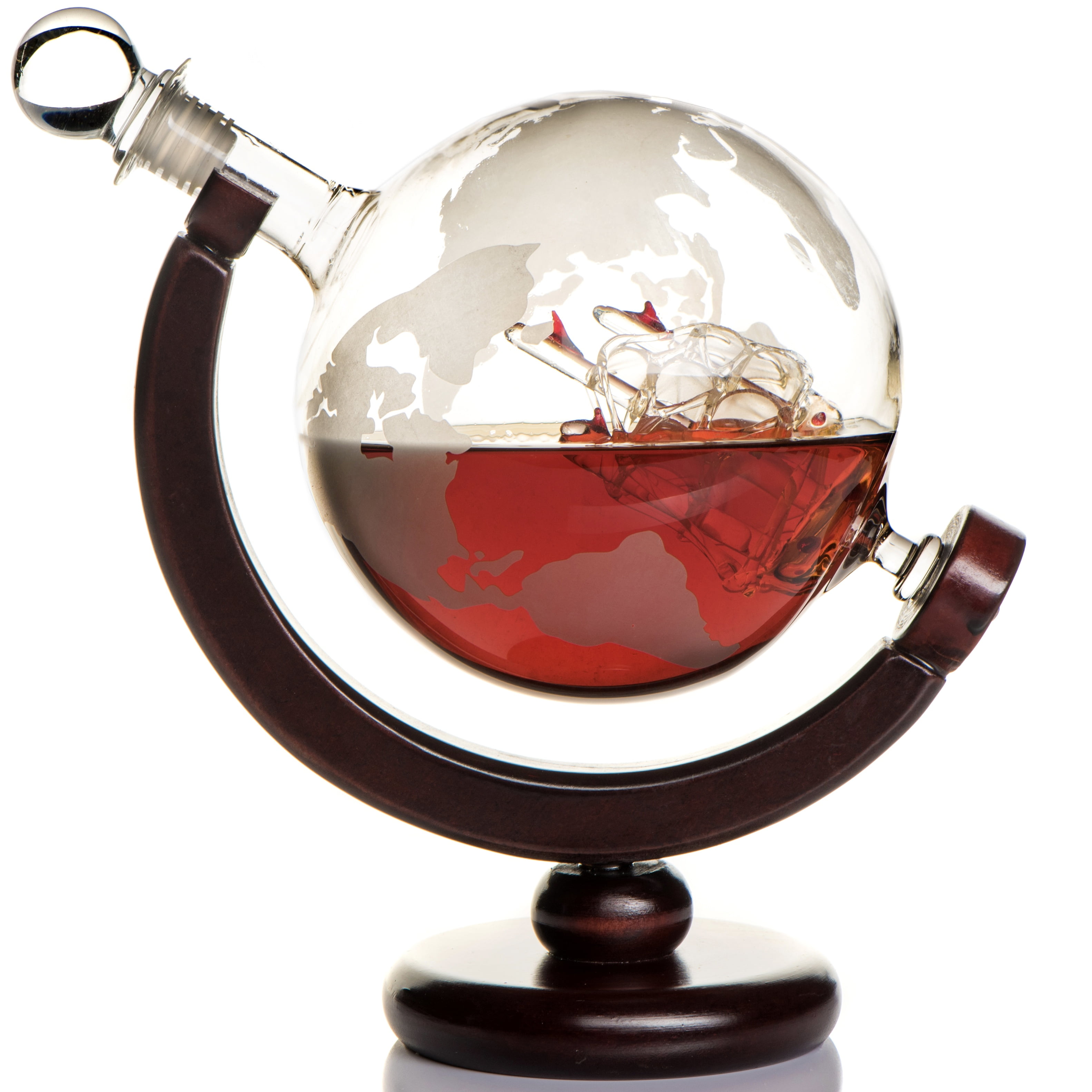 Kemstood Whiskey Decanter Sets for Men (28 oz / 850 ml) - Detailed Etched World Globe Designed Decanter in Premium Gift Box - Unique Whiskey Gifts for Men - Home Decor & Stylish Home Bar Accessories