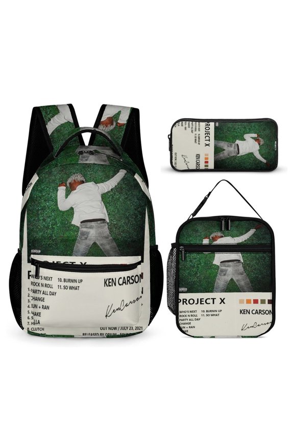 Ken Carson  Project X  Album Cover 3 PC Backpack Set Casual School Bag Daypack with Lunch Bag Outdoor Travel Large Capacity BagsOne Size