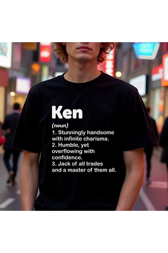 Ken Definition Men'S T-Shirt - 100% Cotton Crew Neck Casual Tee with Bold "Ken" Print, Regular Fit for Casual Attire, Perfect for Thanksgiving & Family Events, Everyday Tshirt | Bold Graphic Tee | S