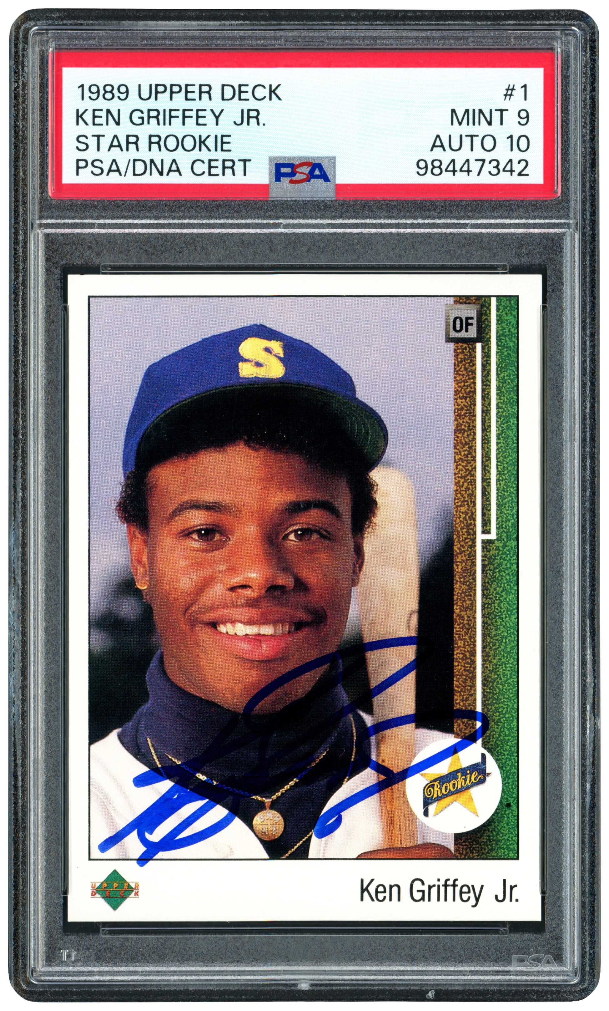 Ken Griffey Jr. Autographed 1989 Upper Deck Rookie Card #1 Seattle Mariners PSA 9 Auto Grade Gem Mint 10 PSA/DNA 238798