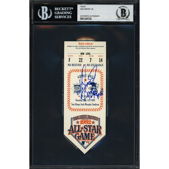 Ken Griffey Jr. Autographed 1992 All Star Game Ticket Seattle Mariners "92 AS MVP" Beckett BAS #13447235