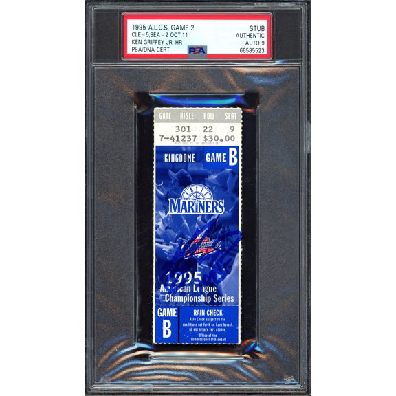 Ken Griffey Jr. Autographed 1995 ACS Game 2 Ticket Stub Seattle Mariners Auto Grade Mint 9 "1995" Hit Home Run PSA/DNA #68585523