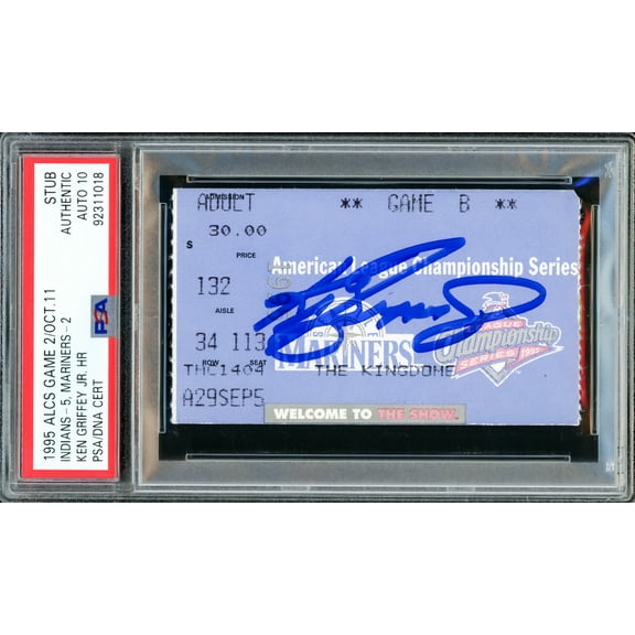 Ken Griffey Jr. Autographed 1995 ALCS Game 2 Home Run Ticket Stub Seattle Mariners Auto Grade Gem Mint 10 PSA/DNA #92311018
