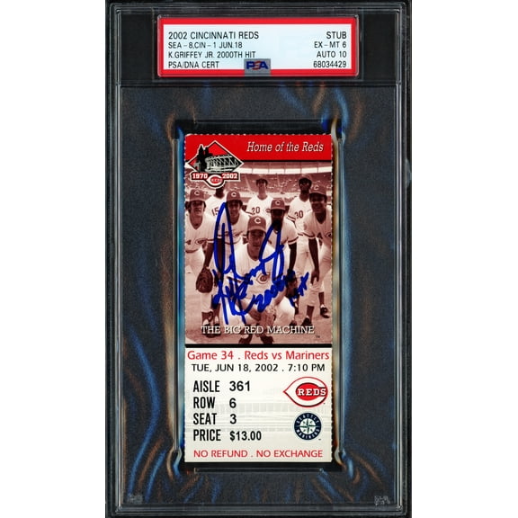 Ken Griffey Jr. Autographed 2000th Hit Ticket 6/18/2002 Seattle Mariners PSA 6 Auto Grade Gem Mint 10 PSA/DNA #68034429