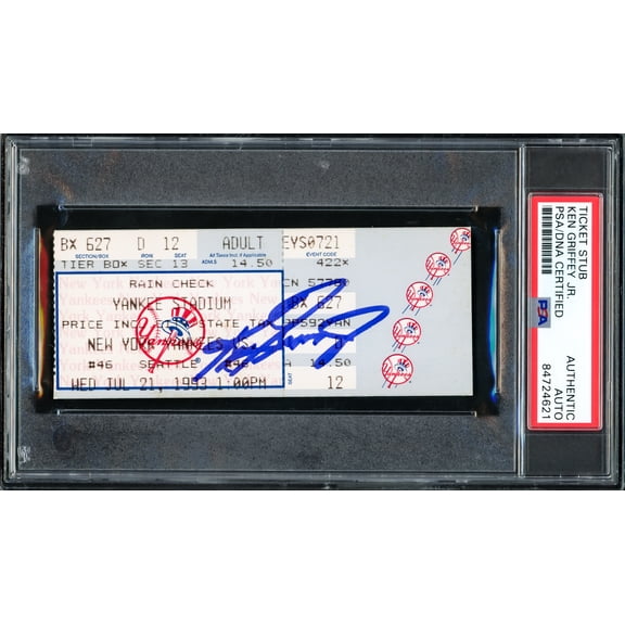 Ken Griffey Jr. Autographed July 21, 1993 Home Run Ticket Stub Seattle Mariners Auto Grade Gem Mint 10 HR In 8 Game Straight Streak PSA/DNA #84724621