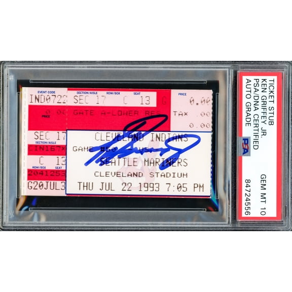 Ken Griffey Jr. Autographed July 22, 1993 Home Run Ticket Stub Seattle Mariners Auto Grade Gem Mint 10 HR In 8 Game Straight Streak PSA/DNA #84724556
