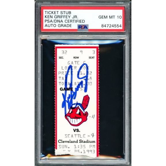 Ken Griffey Jr. Autographed July 25, 1993 Home Run Ticket Stub Seattle Mariners Auto Grade Gem Mint 10 HR In 8 Game Straight Streak PSA/DNA #84724554