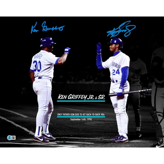 Ken Griffey Jr. & Sr. Autographed 16x20 Photo Seattle Mariners Back To Back Home Runs HR Beckett BAS Witness 252442