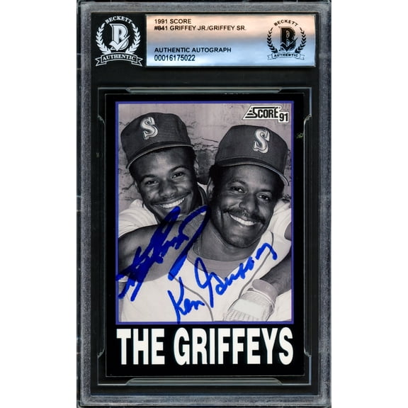Ken Griffey Jr. & Sr. Autographed 1991 Score Card #841 Seattle Mariners Beckett BAS 221168