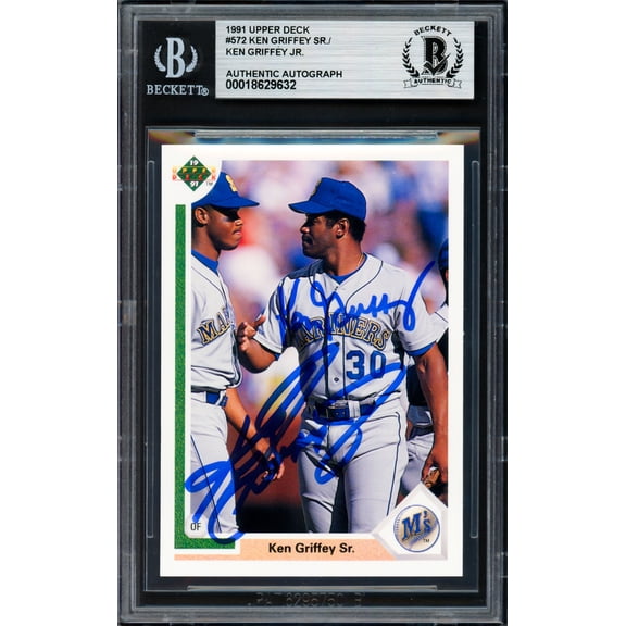 Ken Griffey Jr. & Sr. Autographed 1991 Upper Deck Card #572 Seattle Mariners Beckett BAS Stock #256406