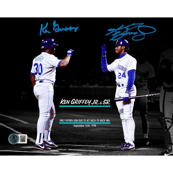 Ken Griffey Jr. & Sr. Autographed 8x10 Photo Seattle Mariners Back To Back Home Runs HR Beckett BAS Witness 252441