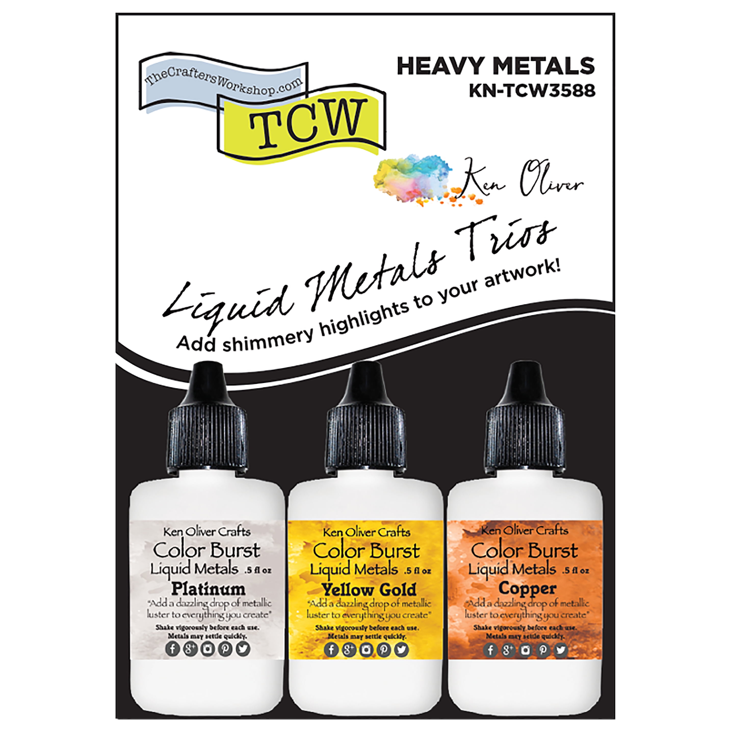 Ken Oliver Liquid Metal Watercolor Set, 3Colors, Heavy Metals