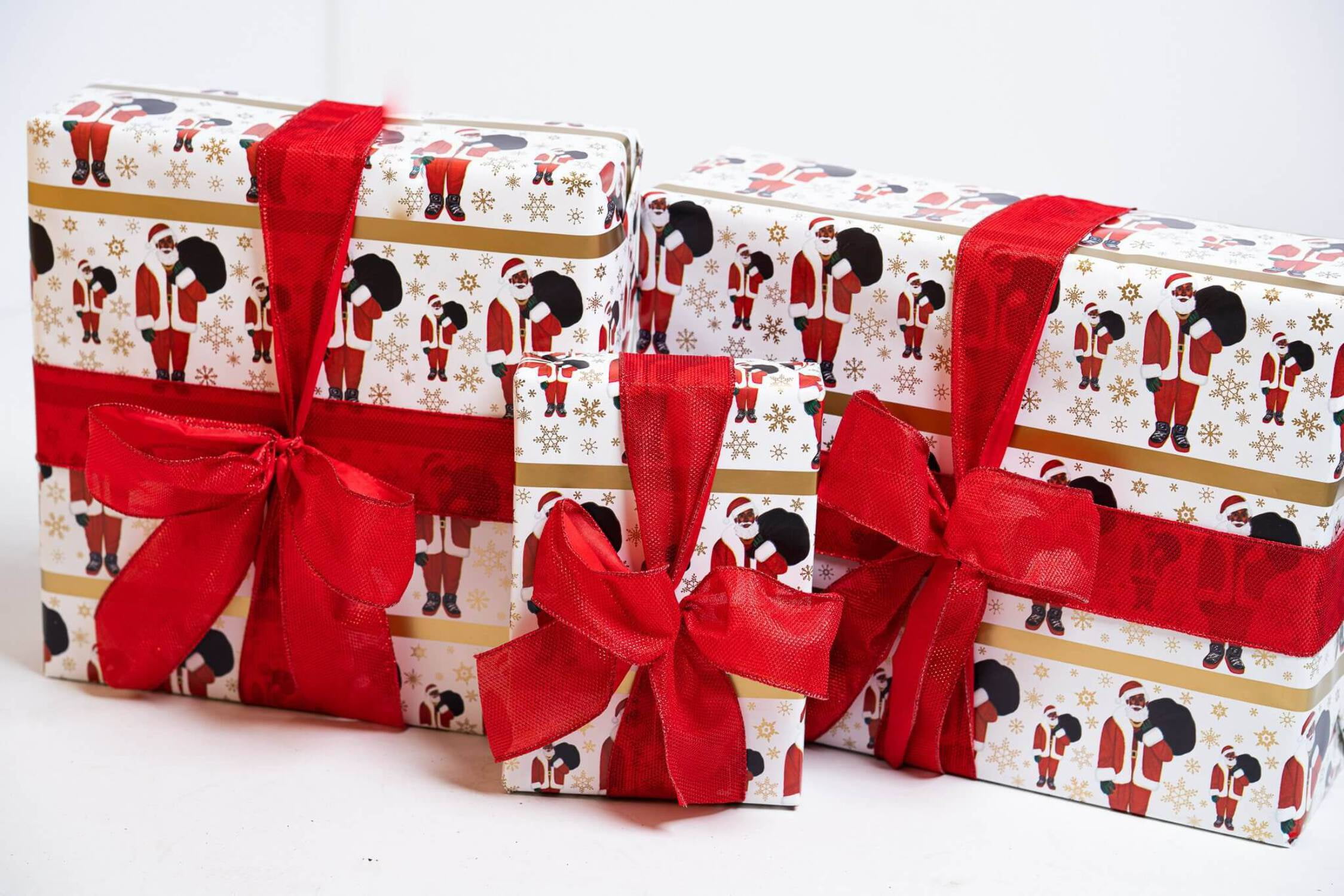 African Santa Wrapping Paper, 4 Rolls Premium Paper Cartoons Gift