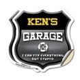 thumbnail image 1 of Ken's Garage I Can Fix Everything But Stupid (2 Pack) 6 inch X 6 inch Shield Shaped Heavy Duty 3.2 mil Vinyl Decals To last, Gift for Dads and Uncles Classic Americana Crafted in the, 1 of 6