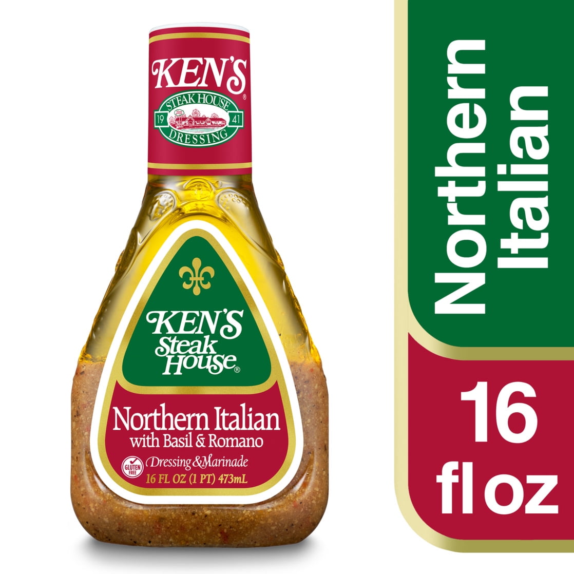 Ken's Steak House Gluten Free Northern Italian with Basil & Romano Salad Dressing & Marinade, 16 Fluid Ounce Bottle