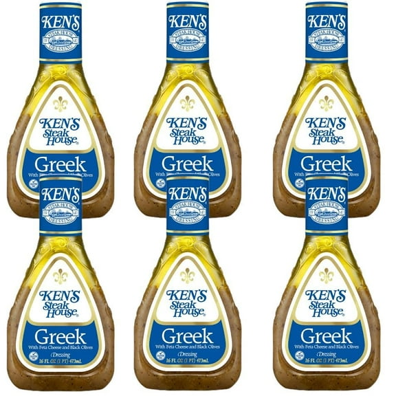 Ken's Steak House Greek w/Feta Cheese Salad Dressing, 16 Oz Bottle, Pack of 6