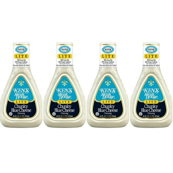 Ken's Steak House Lite Chunky Blue Cheese Dressing, 16 oz Bottle, Pack of 4