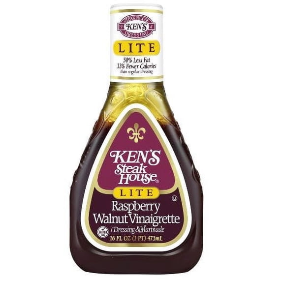 Ken's Steak House Lite Raspberry Walnut Vinaigrette Dressing & Marinade 16 fl oz, Pack of 6