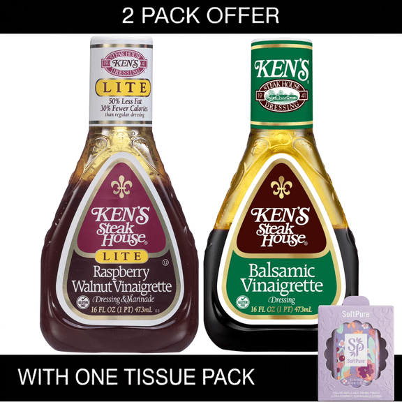 Ken's Steak House Lite Raspberry Walnut Vinaigrette Salad Dressing & Marinade 16 fl oz | Ken's Steak House Balsamic Vinaigrette Salad Dressing 16 fl oz