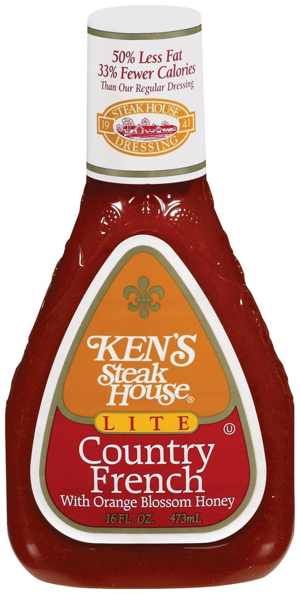Ken's Steakhouse Lite Dressing, Country French with Orange Blossom Honey, 16 Fl Oz