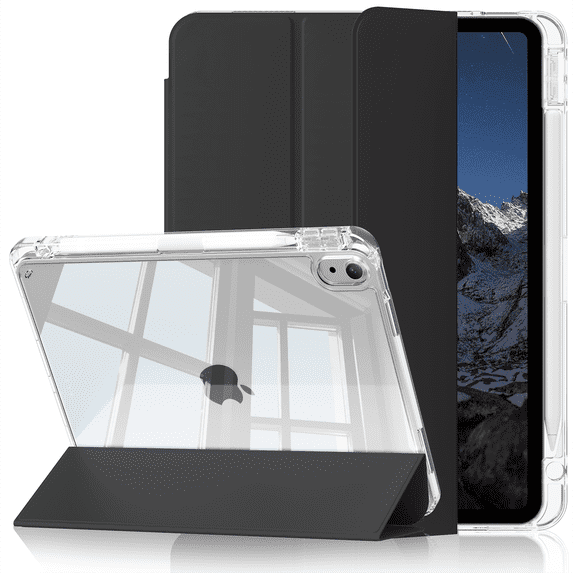 KenKe Case for iPad (A16) 11th Generation 11 Inch 2025, iPad 10th Gen 10.9 Inch 2022 with Pencil Holder, Slim&Lightweight Cover,TPU Hybrid Clear Transparent Back, Auto Wake/Sleep, Black