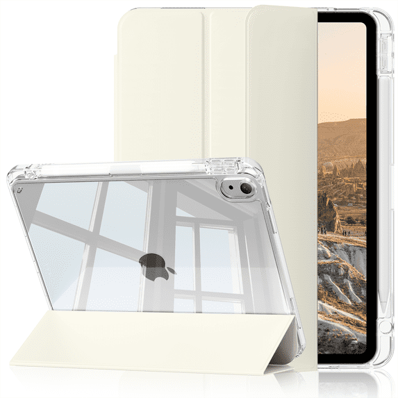KenKe Case for iPad (A16) 11th Generation 11 Inch 2025, iPad 10th Gen 10.9 Inch 2022 with Pencil Holder, Slim&Lightweight Cover,TPU Hybrid Clear Transparent Back, Auto Wake/Sleep, Cream White