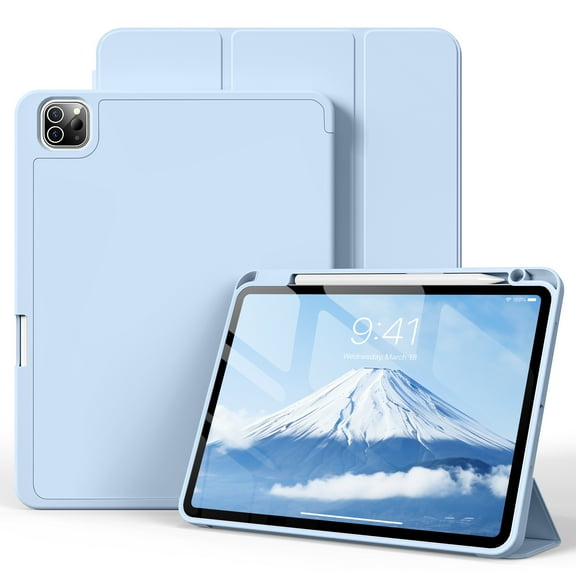 KenKe Case for iPad Pro 11 Inch 4th 3rd 2nd Generation 2022/2021/2020 with Pencil Holder,Trifold Stand Smart Case with Soft TPU Back,Wireless Pencil Charging,Auto Wake/Sleep, Light Blue