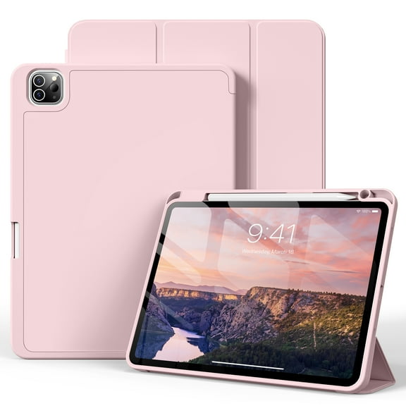 KenKe Case for iPad Pro 11 Inch 4th 3rd 2nd Generation 2022/2021/2020 with Pencil Holder,Trifold Stand Smart Case with Soft TPU Back,Wireless Pencil Charging,Auto Wake/Sleep iPad Pro 11 Case-Pink