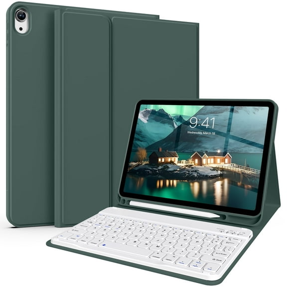 Kenke iPad (A16) 11th Generation 11 inch 2025 Keyboard Case,for iPad 10th Generation 10.9 inch 2022 with Pencil Holder,Soft TPU Back Stand Cover, Bluetooth Detachable Wireless Keyboard, Dark Green