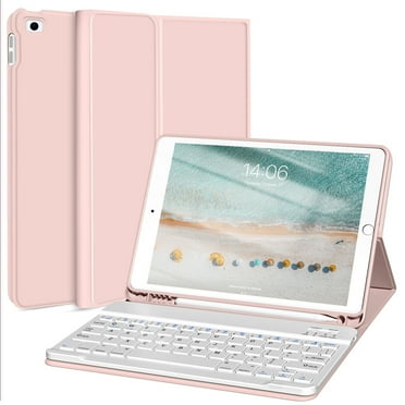 KenKe Keyboard Case for iPad 6th Generation 2018/5th Gen 2017 9.7 Inch, iPad Air 2, iPad Air, Detachable Wireless Bluetooth Keyboard, Stand Folio Cover with Pencil Holder, Auto Sleep/Wake, Pink
