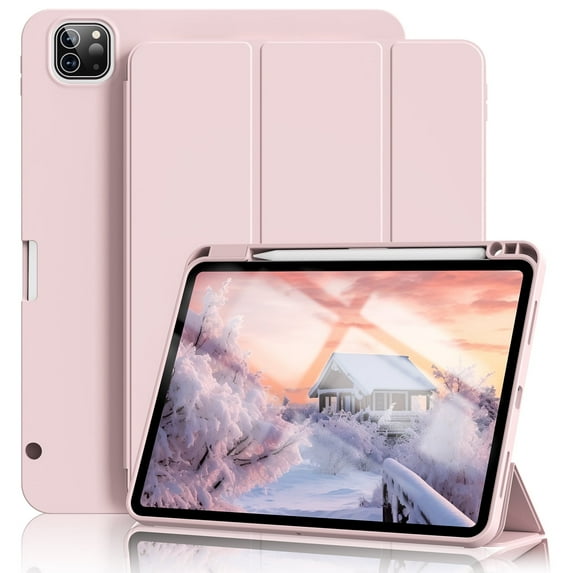 KenKe Case Compatible with for iPad Air 13 Inch M3/M2 (2025/2024), Pro 12.9 Inch (6th/5th Generation, 2022/2021) , with Pencil Holder, TPU Soft Back Shell Smart Cover, Auto Wake/Sleep, Pink