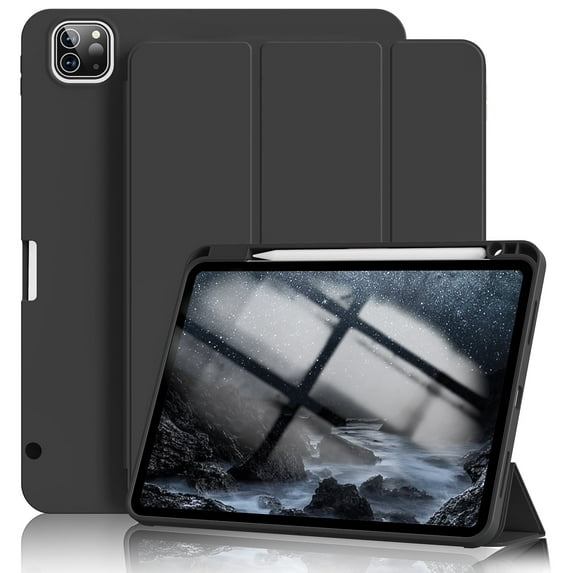 KenKe Case Compatible with for iPad Air 13 Inch M3/M2 (2025/2024), Pro 12.9 Inch (6th/5th Generation, 2022/2021) , with Pencil Holder, TPU Soft Back Shell Smart Cover, Auto Wake/Sleep, Black