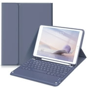 KenKe iPad 10.2 9th Generation 2021 / 8th Gen 2020 / 7th Gen 2019 Touchpad Key Keyboard Case with Pencil Holder,Magnetic Detachable Bluetooth Keyboard Stand Cover for Apple iPad 10.2 inch, Purple