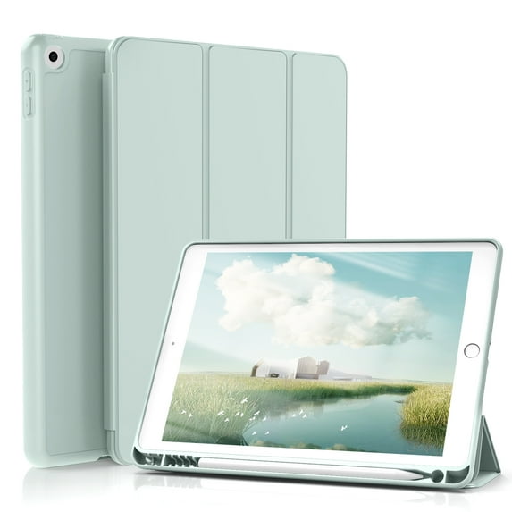 KenKe iPad 10.2 Case for iPad 9th Generation 2021 /iPad 8th Generation 2020 / iPad 7th Gen 2019 with Pencil Holder, Auto Sleep/Wake for Slim Soft Back Smart Cover, iPad 10.2 inch Case, Tender Green