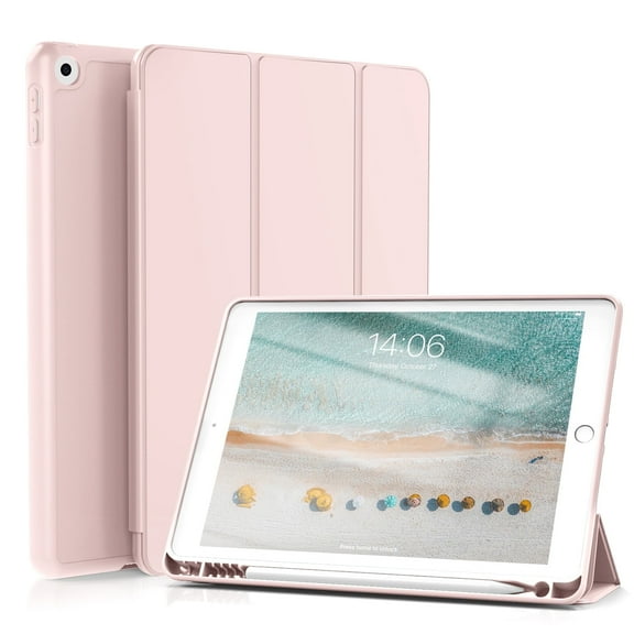KenKe iPad 10.2 Case for iPad 9th Generation 2021 /iPad 8th Generation 2020 / iPad 7th Gen 2019 with Pencil Holder, Auto Sleep/Wake for Slim Soft Back Smart Cover, iPad 10.2 inch Case, Pink