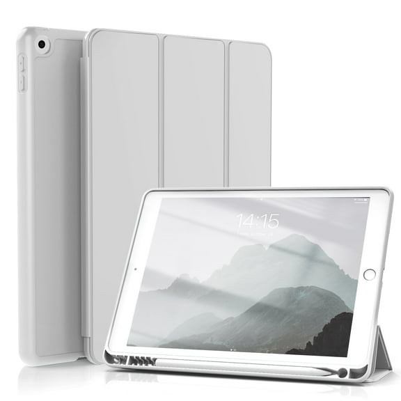 KenKe iPad 10.2 Case for iPad 9th Generation 2021 /iPad 8th Generation 2020 / iPad 7th Gen 2019 with Pencil Holder, Auto Sleep/Wake for Slim Soft Back Smart Cover, iPad 10.2 inch Case, Grey