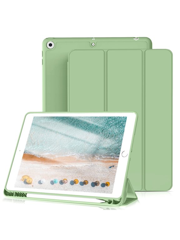 iPad 9.7 Inch 6th / 5th Generation Case with Pencil Holder, Slim Lightweight Soft TPU Back Smart Cover, Auto Sleep/Wake, for iPad 6th Gen 2018/ 5th Gen 2017 Case, Green