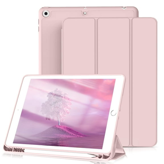 KenKe iPad 9.7 Inch 6th / 5th Generation Case with Pencil Holder, Slim Lightweight Soft TPU Back Smart Cover, Auto Sleep/Wake, for iPad 6th Gen 2018/ 5th Gen 2017 Case, Pink